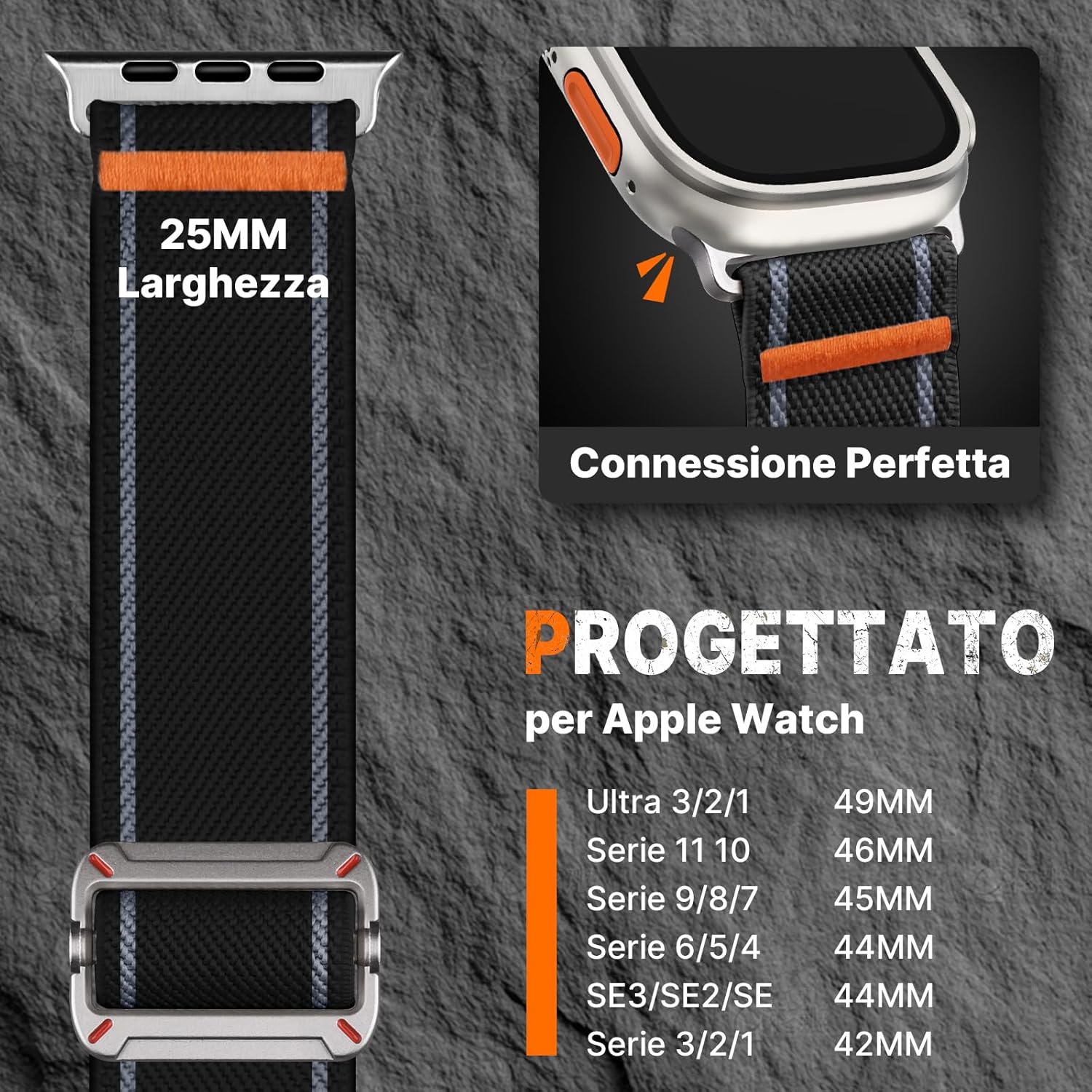 Detalle 2 de Fullmosa 2 Pezzi Cinturino Elastico Nylon per Apple Watch Ultra 3/2/1 to 42–49 mm