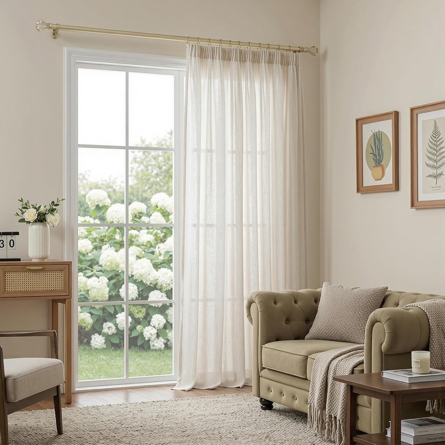 Detalle 2 de MYSKY HOME Leinenoptik Gardine Halbtransparent – 2er Set, 245 x 300 cm, Leinenlook