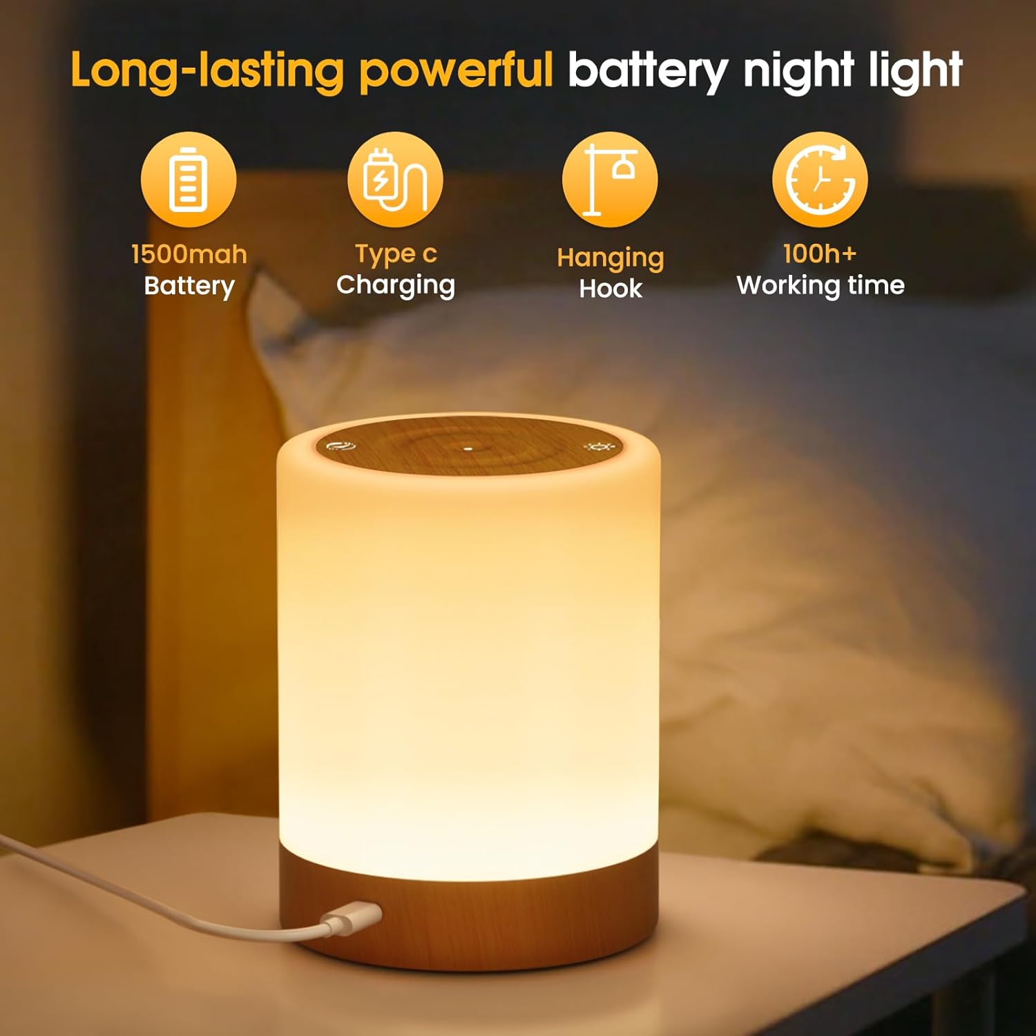 Thumbnail 2 de NIWOHOM 2er-Set Nachttischlampen mit Touch-Dimmung, RGB-LED (256 Farben), Timer & USB-Akku