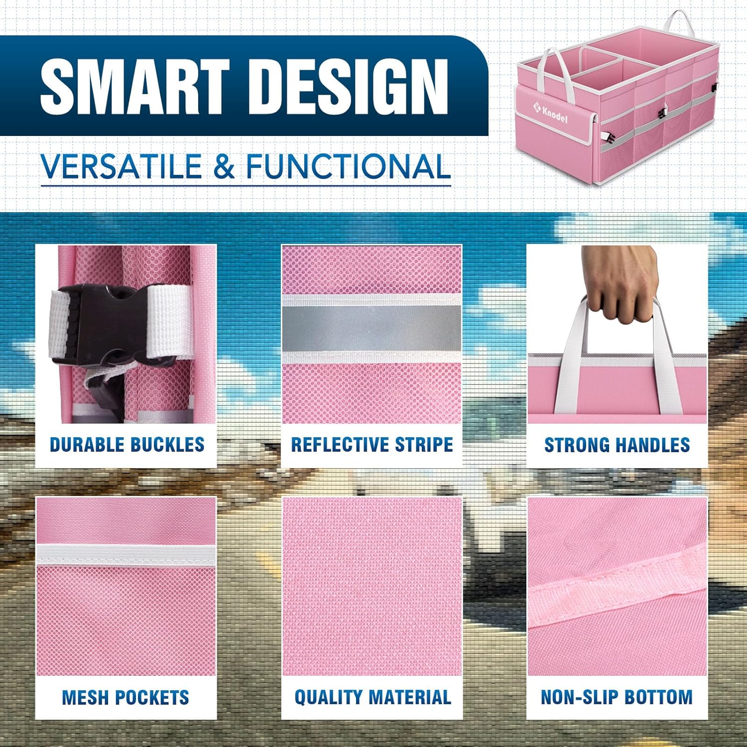 Thumbnail 2 de K KNODEL Car Boot Organiser with Foldable Cover (Medium, Pink): A practical, expandable organiser for tidy boots