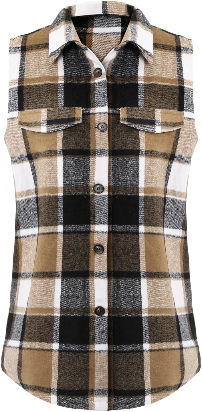 Detalle 2 de BETTE BOUTIK Women's Plaid Flannel Vest, Lightweight Sleeveless Button-Front