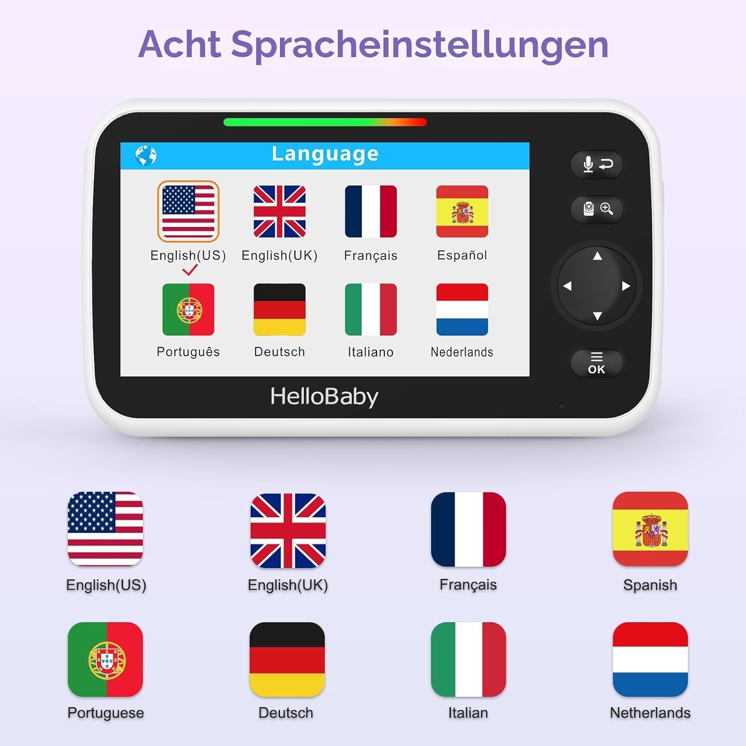 Thumbnail 6 de HelloBaby Babyphone Videokamera mit 5 Zoll LCD-Farbbildschirm, Nachtsicht und Temperaturalarm