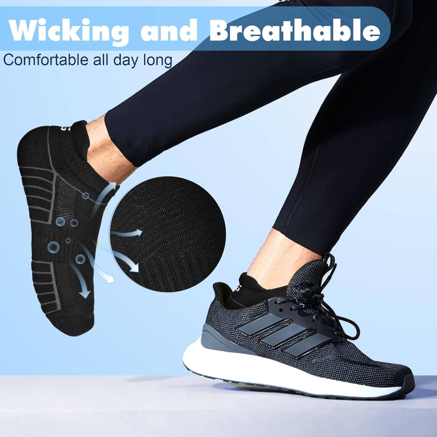 Thumbnail 3 de Cevapro 6 Paar Sneaker Socken (Unisex) – atmungsaktive Baumwoll-Sportssocken 35–50, schwarz/weiß