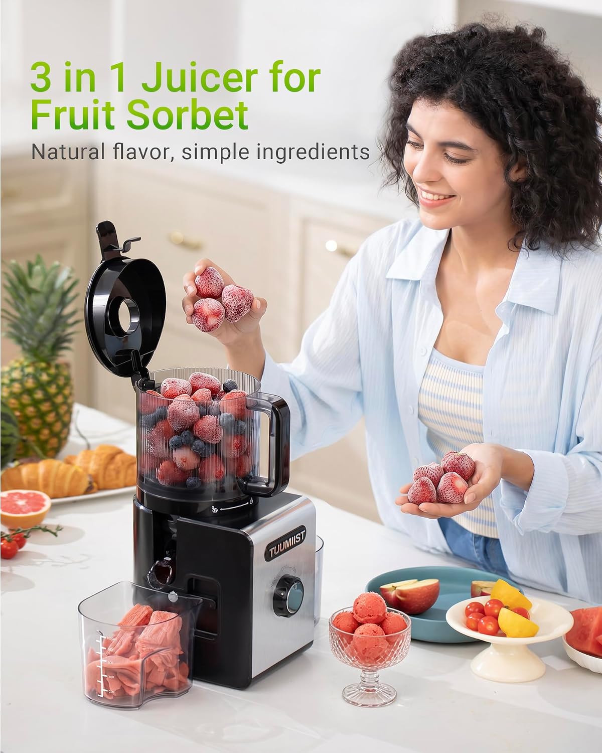 Detalle 2 de TUUMIIST TM780 SJ 3-in-1 Cold Press Juicer, 6.5-inch Chute, 100oz Hopper