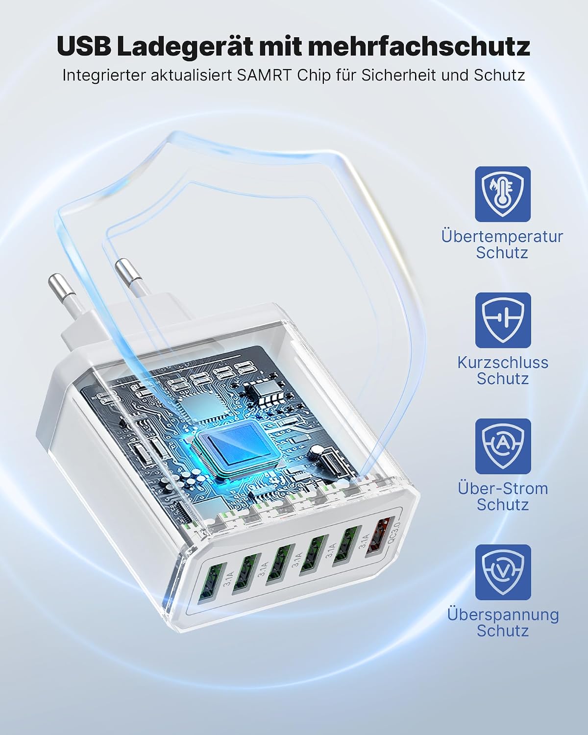 Detalle 2 de USB Ladegerät 6-Ports 33W Schnellladegerät