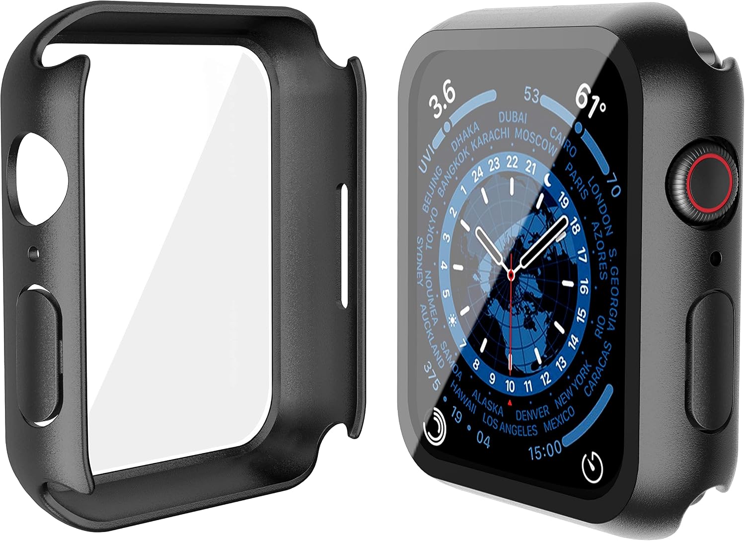 Thumbnail 4 de Misxi Hard Hülle mit Glas-Displayschutz für Apple Watch Series 9/8/7 (45 mm) – 2er-Set, schwarz