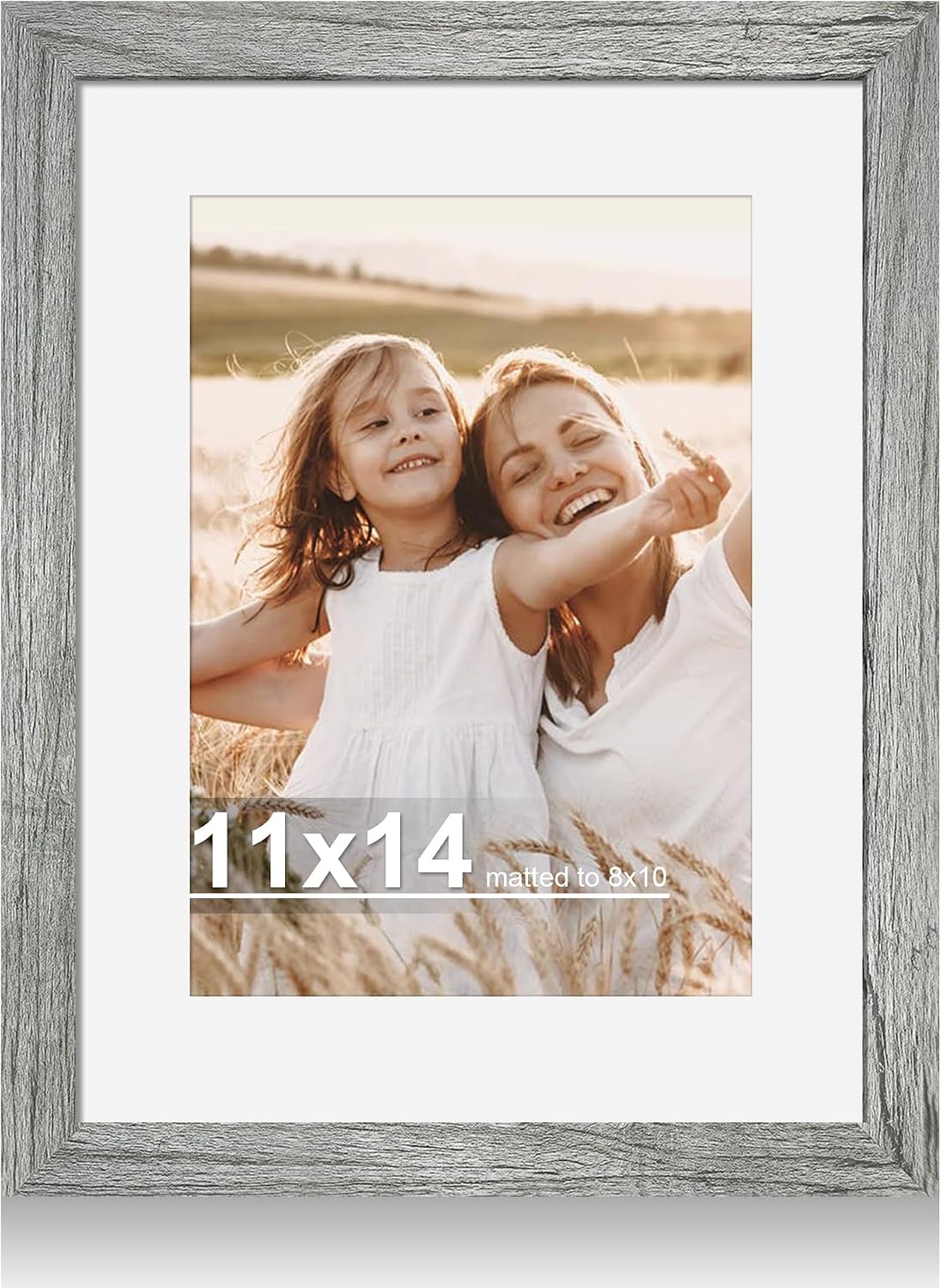 Detalle de Hongkee 11x14 Picture Frame with Real Glass – 8x10 Wood Frame with Mat (Grey, 1 Pack)