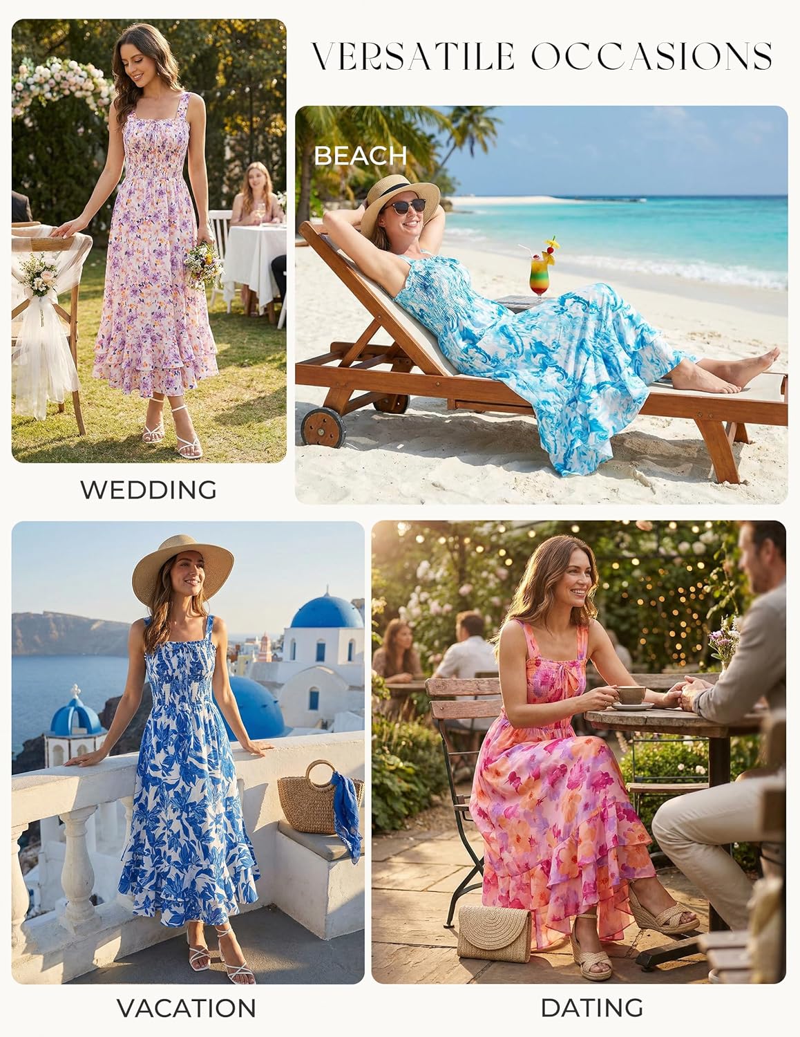 Thumbnail 3 de GRACE KARIN Women’s 2026 Floral Boho Maxi Dress with Square Neck & Smocked Back