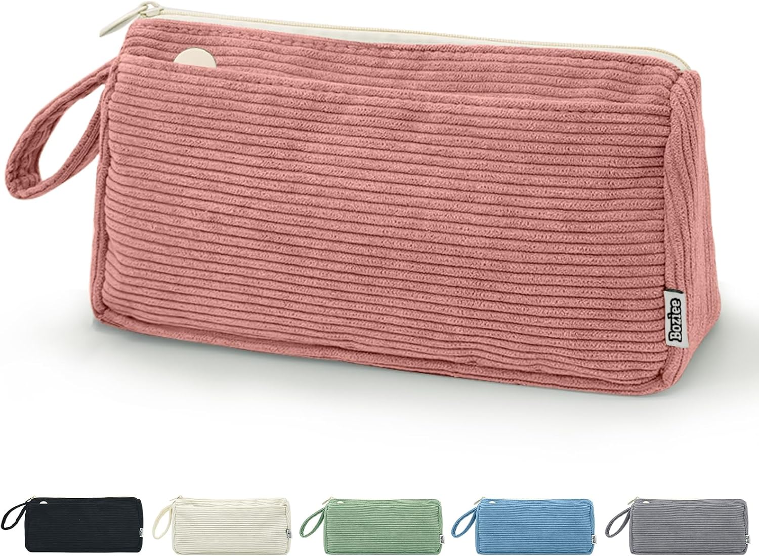 Detalle de Boziee Cord-Stoff Federmäppchen (Mäppchen für Schule & Büro) – Rosa