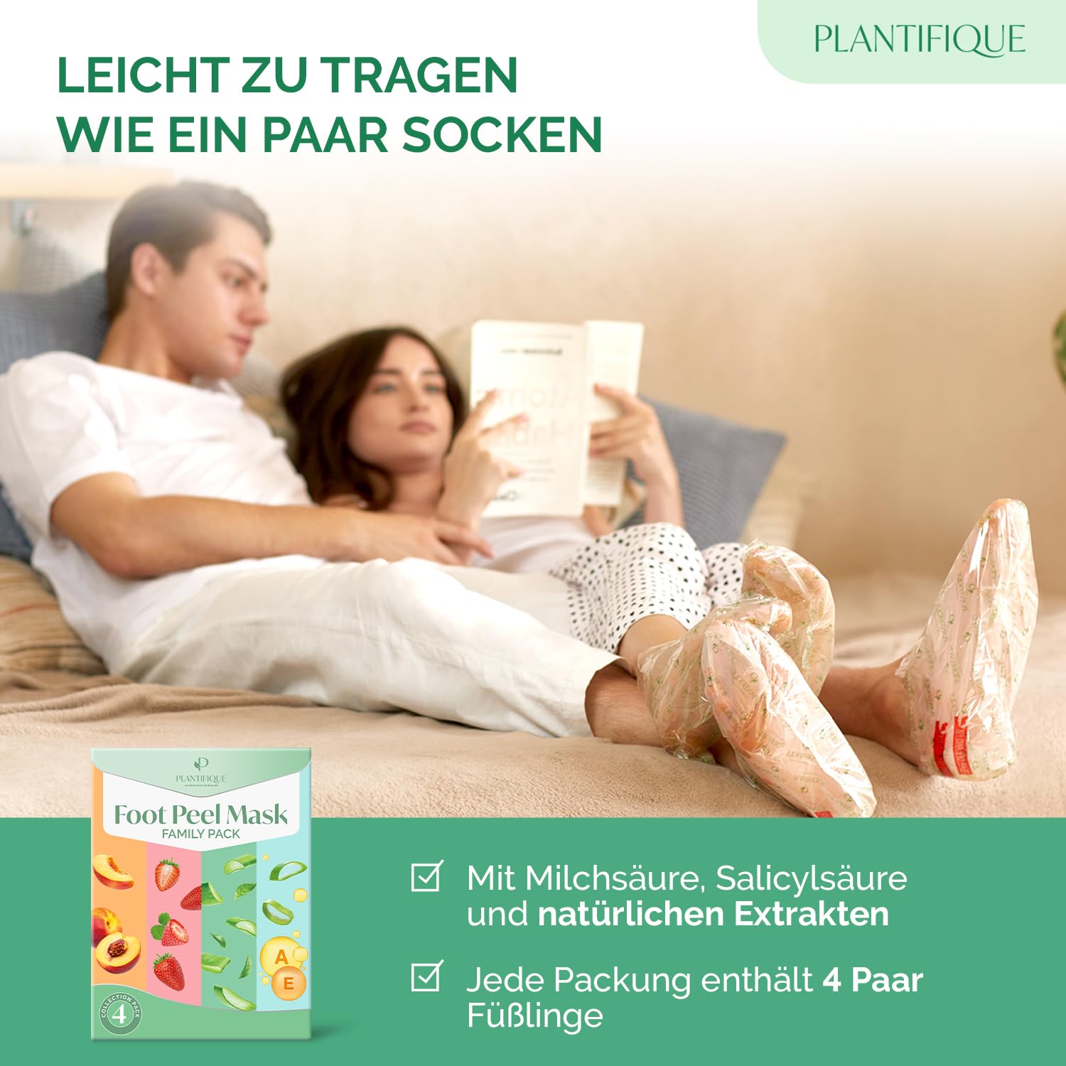 Detalle de PLANTIFIQUE Plantifique Fußmaske Anti Hornhaut Socken – Foot Mask gegen Hornhaut, 4 Paar
