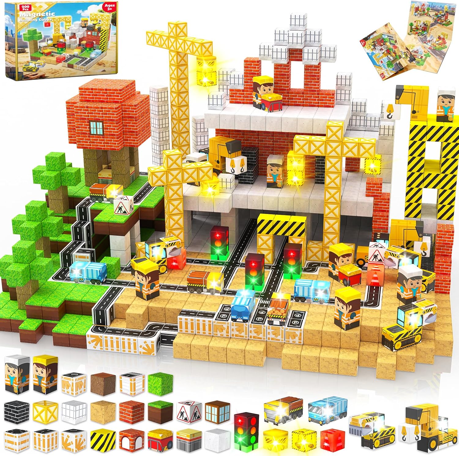 Thumbnail 6 de Annexfun 200PCS Magnetic Blocks with Light-Up Cubes (Magnetic Building Set)