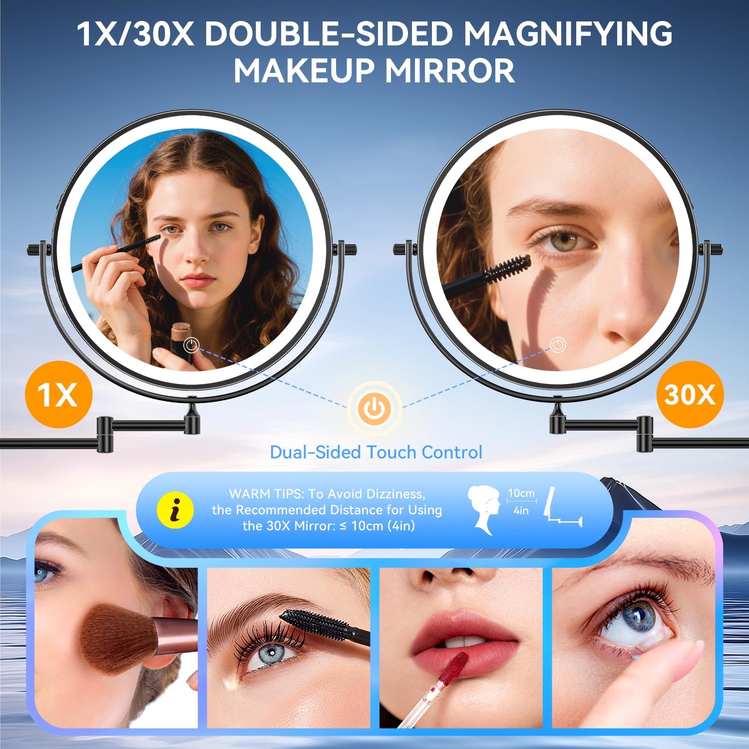 Detalle de Auxmir 10-Inch Wall Mounted Lighted Makeup Mirror with 30X/1X Magnification