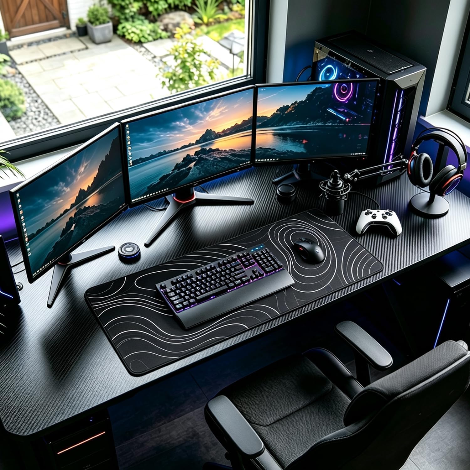 Thumbnail 6 de JOCYRN 31.5" x 15.7" Extended Mouse Pad, Water-Resistant, Black White Line