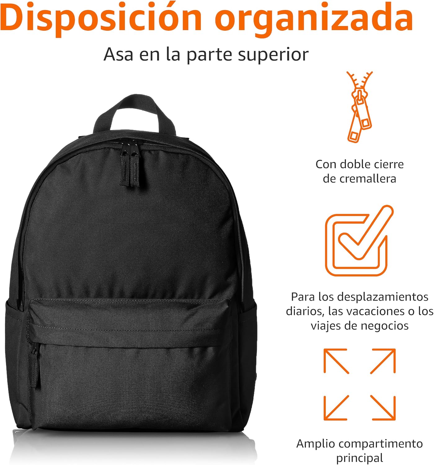 Detalle de Amazon Basics Mochila Clásica para Escuela y Excursiones – Negro
