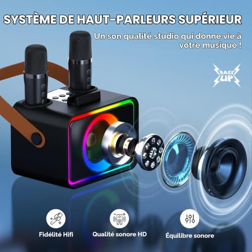 Detalle de Wowstar machine de karaoké portable avec 2 micros, Bluetooth et lumières disco
