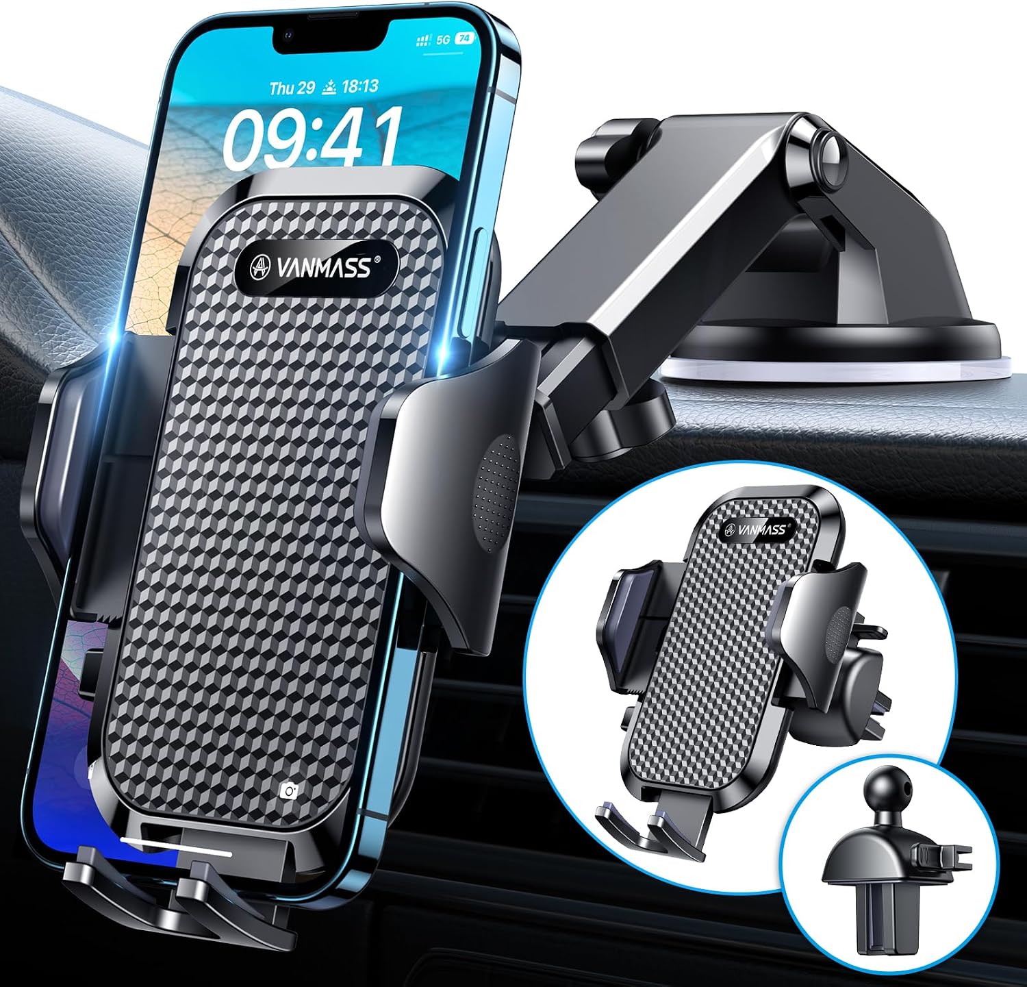 Detalle de VANMASS Support Voiture Ventouse Téléphone 4 en 1