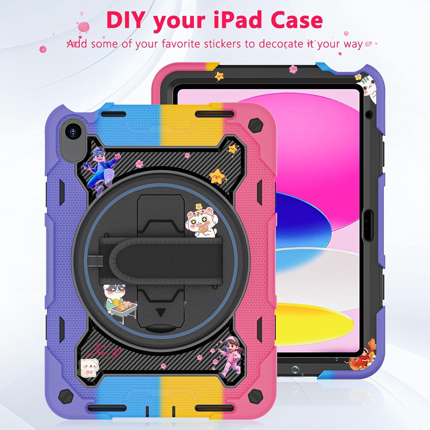 Detalle de ROSROME Case for iPad (A16) 11th/10th Gen with HD Screen Protector – Rainbow, Heavy Duty Shield