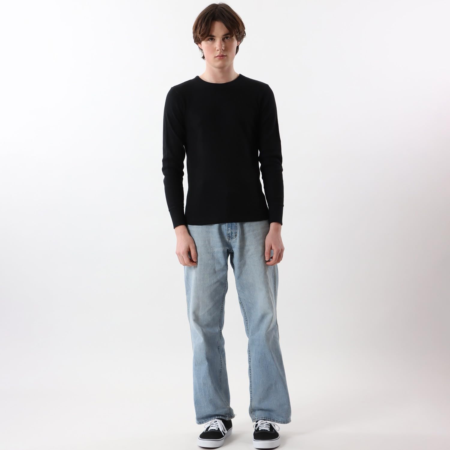 Detalle de Hanes BEEFY HM4-Q103 サーマルクルーネック長袖Tシャツ ワッフル生地・ストレッチ性・バインダーネック