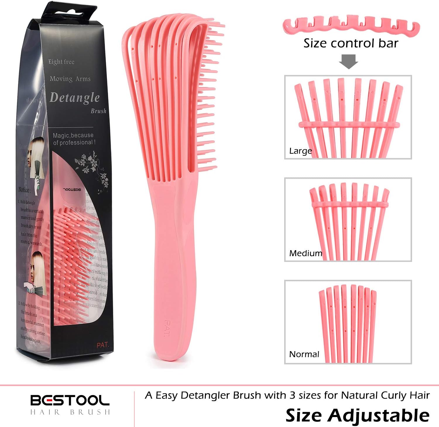 Thumbnail 1 de BESTOOL Brosse à cheveux pour boucles afro (3a à 4c) — brosse de démêlage sur cheveux mouillés ou secs (Rose)