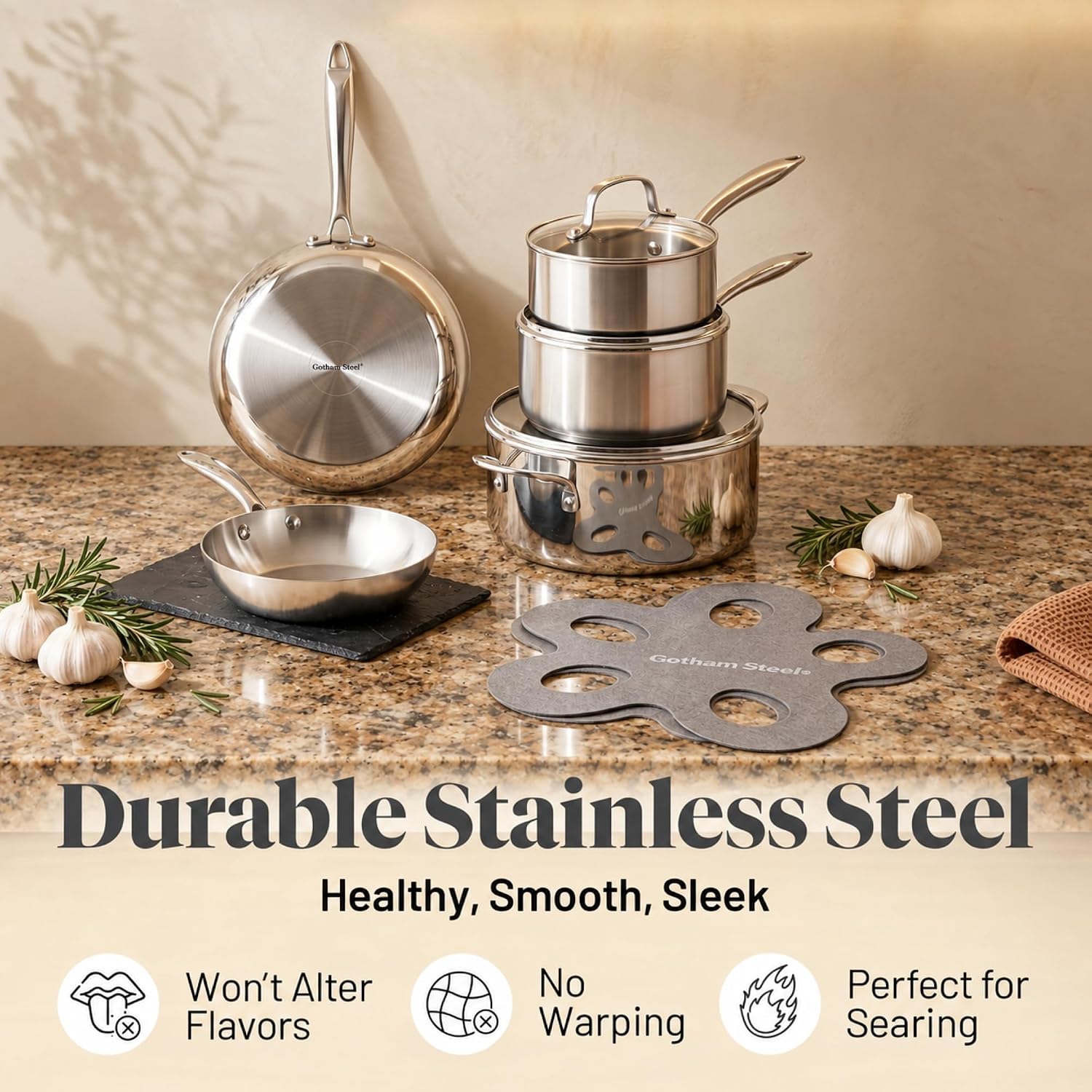 Detalle de GOTHAM STEEL 6946 Tri-Ply Stainless Steel Cookware Set, 10-Piece