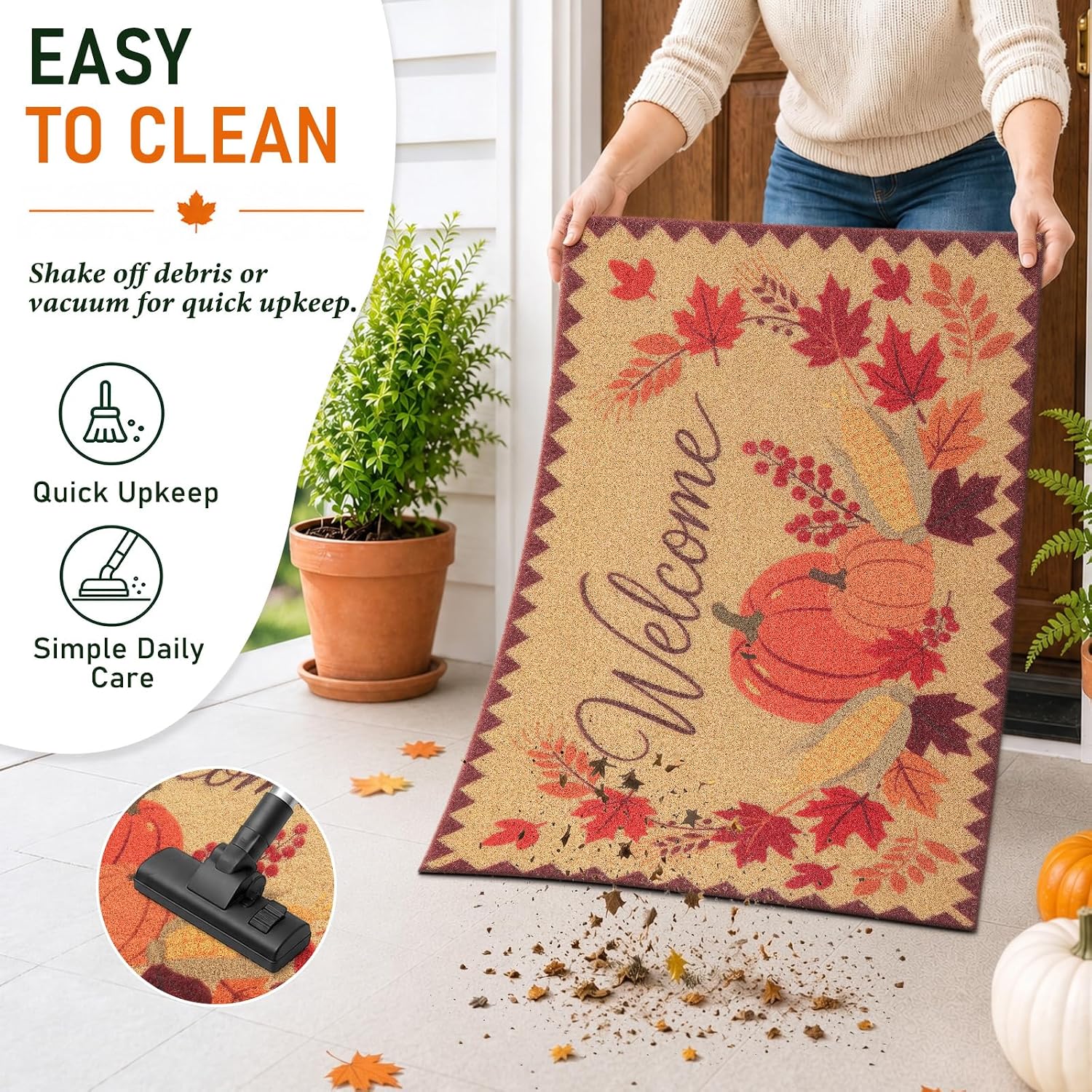 Thumbnail 6 de OLANLY 30" x 17" Front Door Mat, Low-Profile Polyester Pumpkin Design