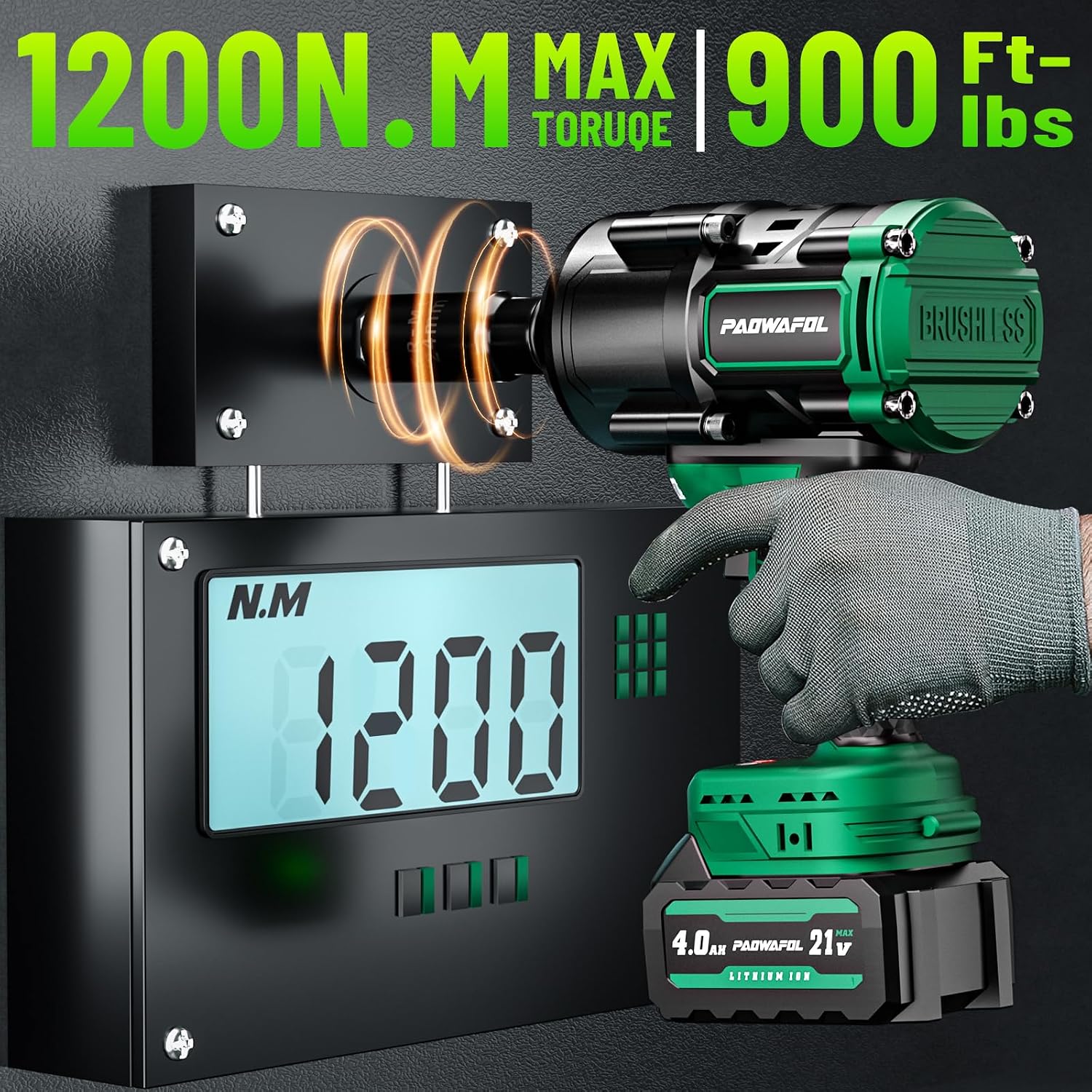 Detalle 2 de PAOWAFOL IW003-YH 1/2-Inch Cordless Impact Wrench, 1200 N·m, Brushless