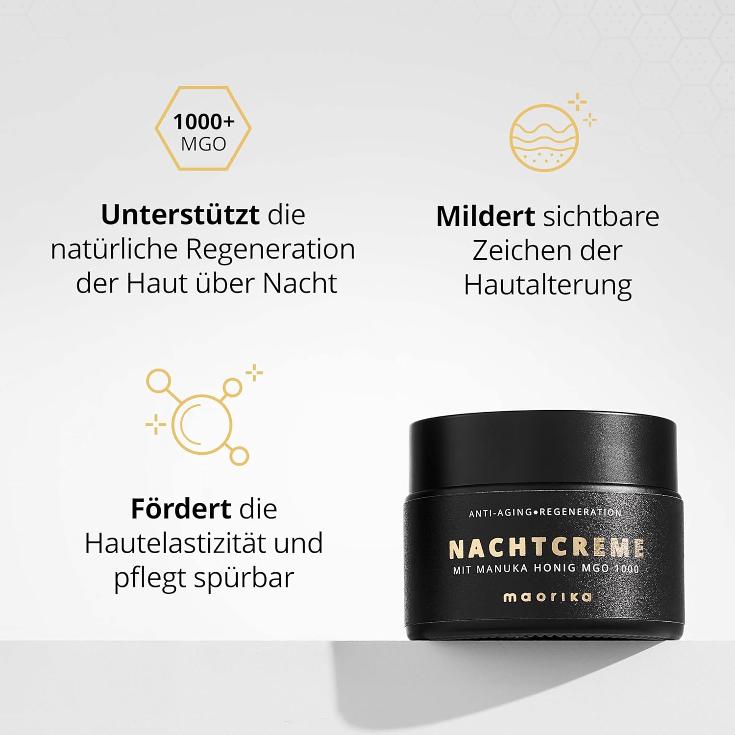 Detalle de maorika Nachtcreme mit Manuka Honig MGO 1000+ – neutrale Anti-Aging Pflege mit Gelee Royal, Bienenwachs & Sheabutter (50 ml)
