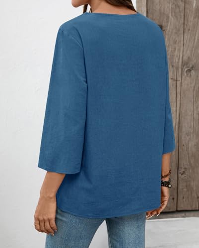 Thumbnail 3 de Rapbin Womens Tops 3/4 Sleeve Cotton Linen V Neck Boho Lace Casual Blouses