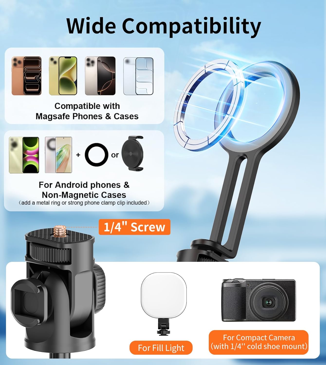 Thumbnail 6 de 69" Magnetic Phone Tripod Head for MagSafe Phones with Remote & Mount Adapter
