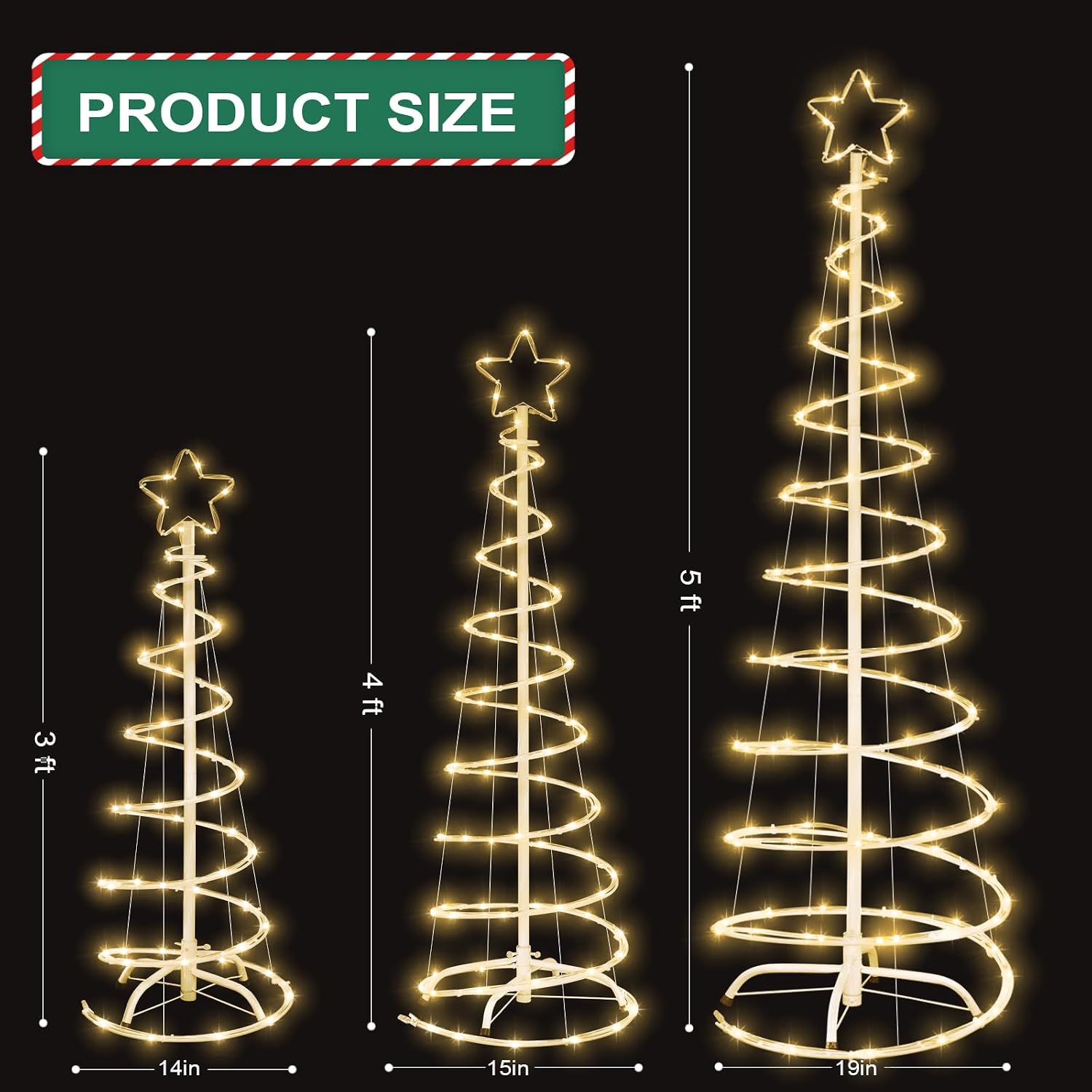 Detalle de FLAGLY 778 Lighted Christmas Spiral Trees, 3/4/5 ft, Warm White LEDs