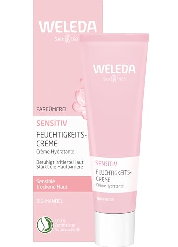 Detalle de WELEDA Bio Mandel Sensitiv Feuchtigkeitscreme – unparfümierte Pflege für sensible, trockene Haut (30 ml)