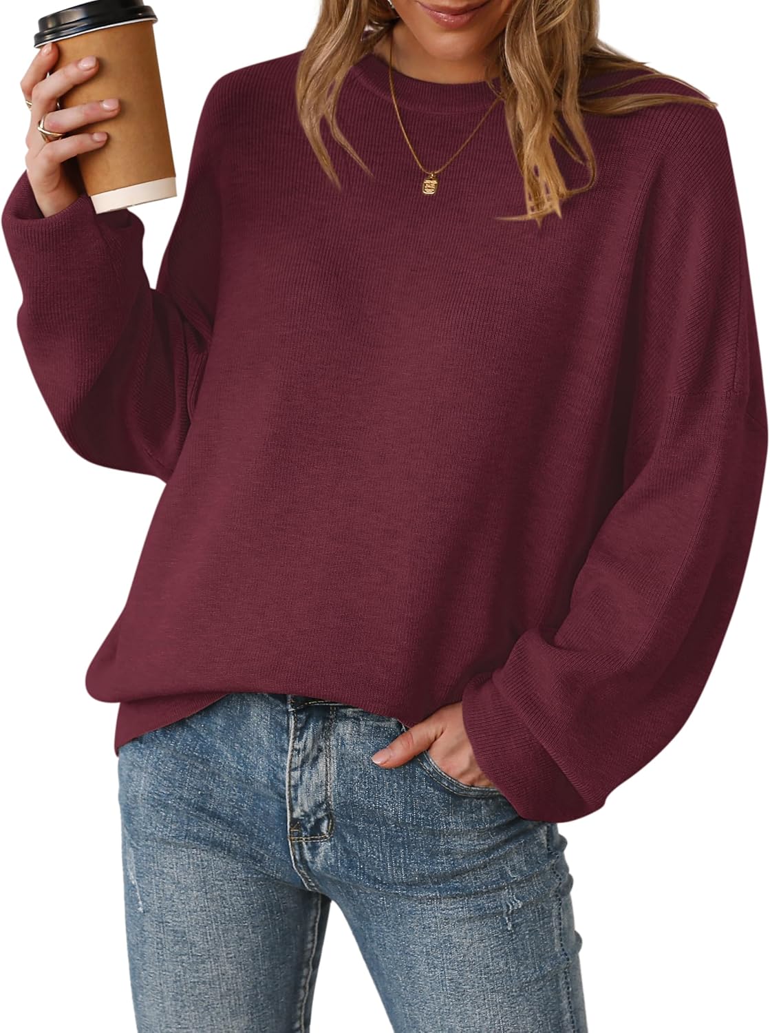 Thumbnail 6 de Arach&Cloz Women's Wool-Blend Oversized Sweater, Crewneck, Long Sleeve