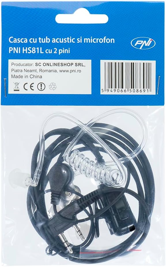 Detalle de PNI Cuffia HS82L con microfono e tubo acustico, spina PNI-K a 2 pin – compatibile PMR/CB