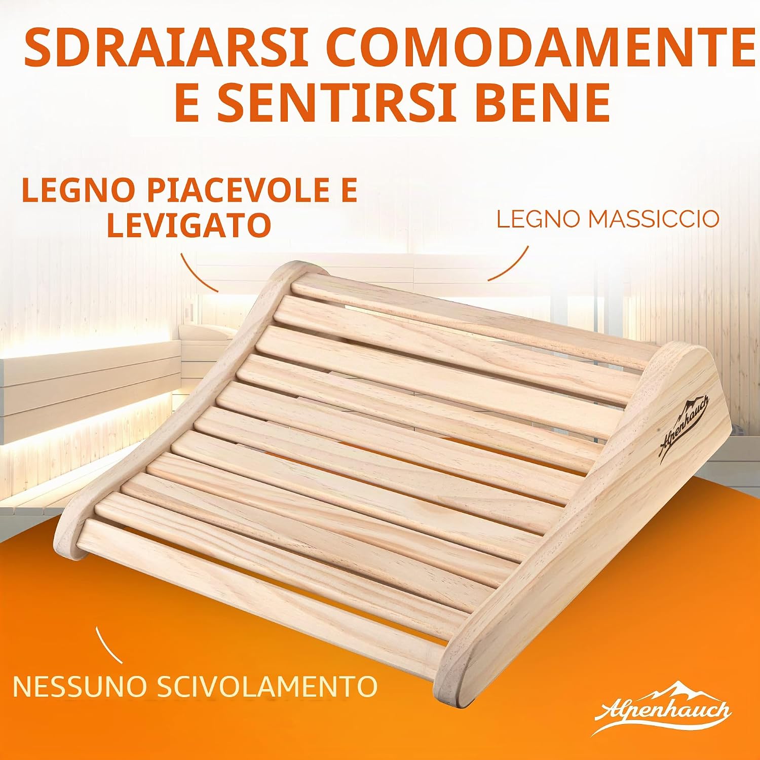 Detalle de ALPENHAUCH Poggiatesta sauna in legno – Ergonomico, 100% legno naturale, per cabine a infrarossi