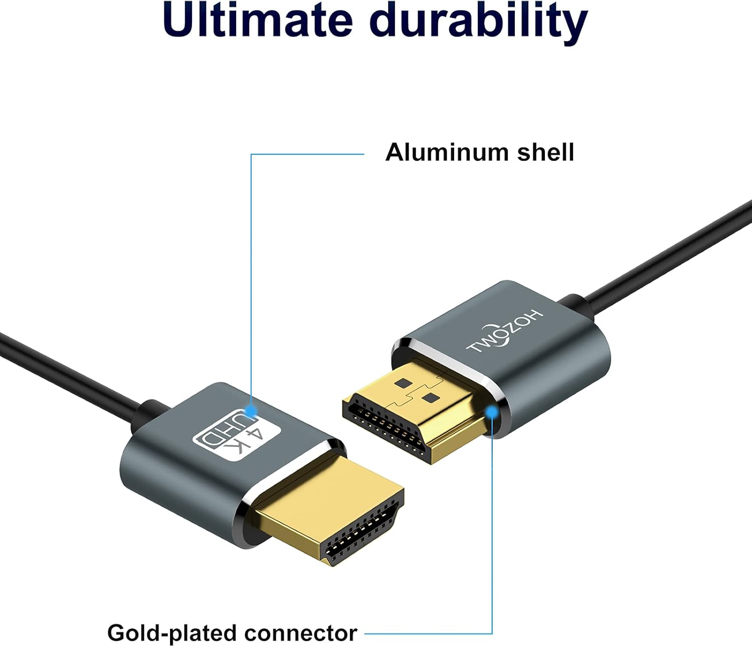 Thumbnail 5 de Twozoh Flexible & Slim HDMI Cable 0.3m (2 Pack) – ultra-thin HDMI lead for high-speed 4K@60Hz