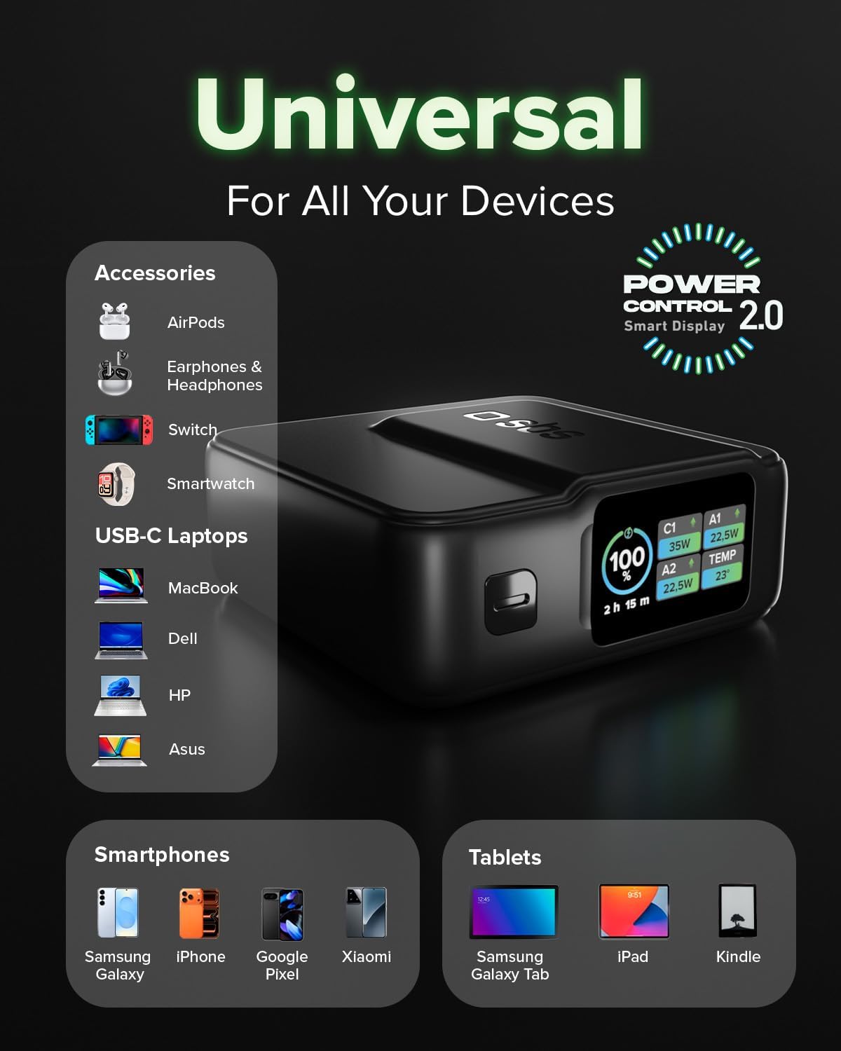 Detalle de SBS Pulse Power HD 35W, Power Bank 10000mAh avec écran LCD et charge rapide