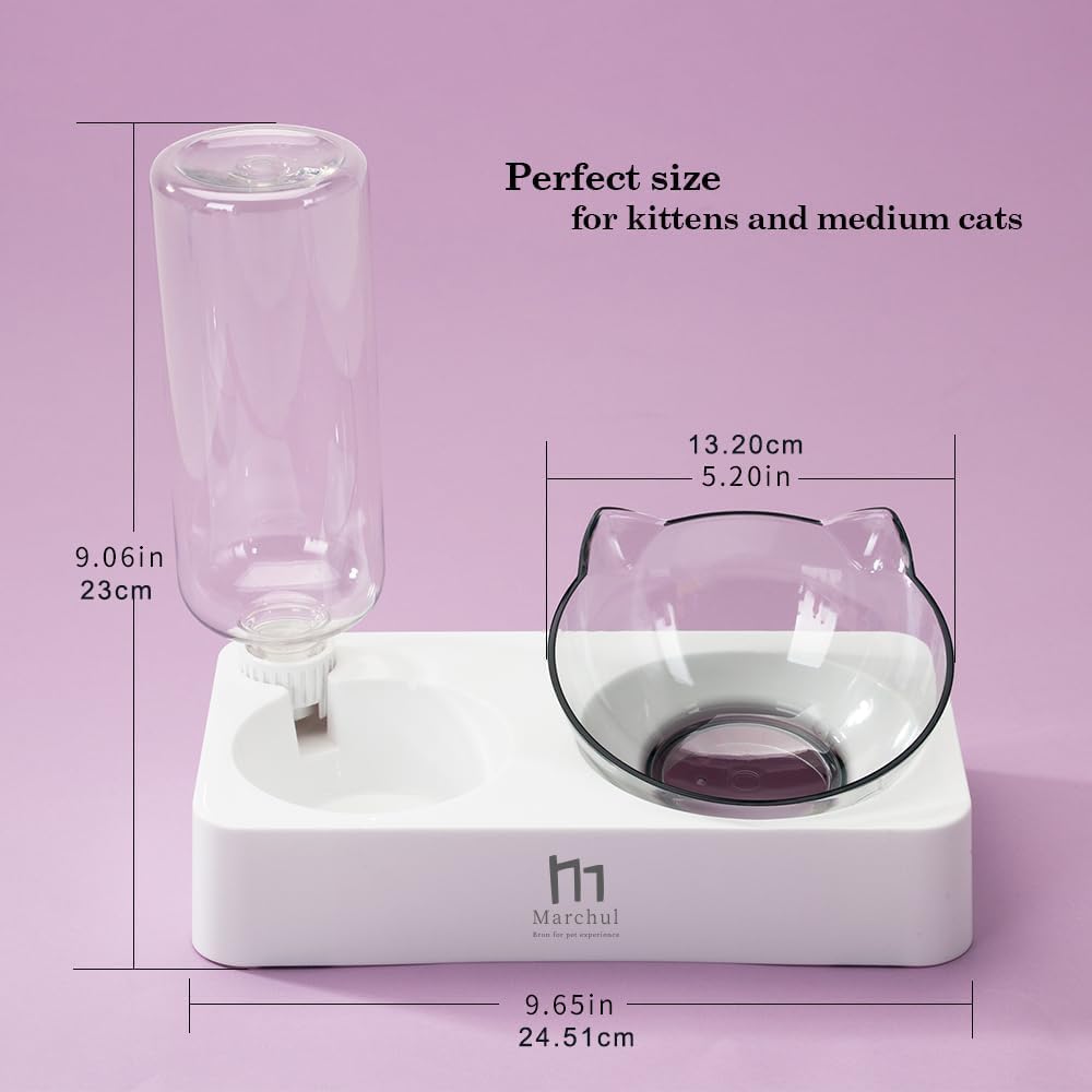 Thumbnail 4 de Marchul Cat Bowls with Mat: Tilted Double Feeding Bowl with Gravity Water Dish for Cats and Small Dogs