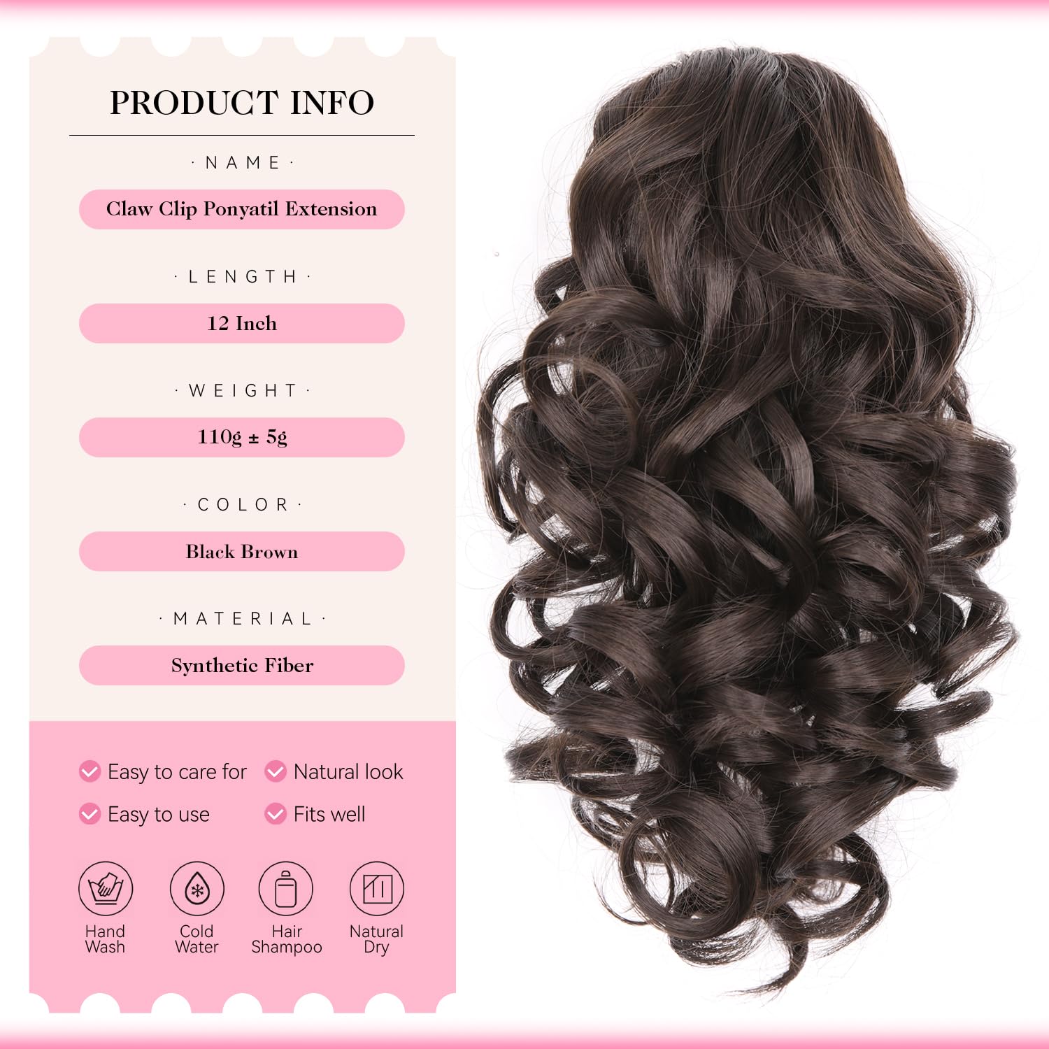 Thumbnail 1 de ZQIAN BEAUTY Claw Clip Ponytail Extension – 12 Inch Curly Ponytail, Dark Brown