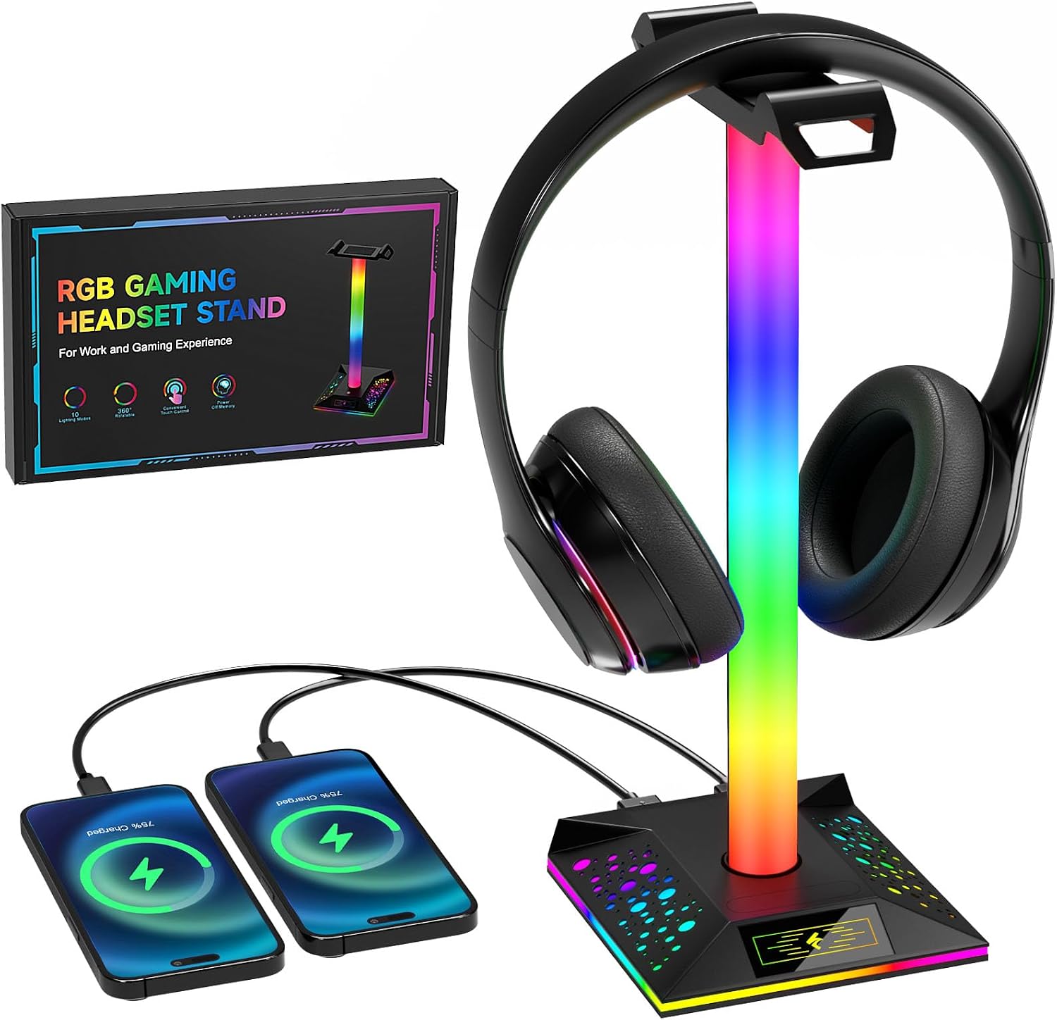 Detalle de Hcman Headphone Stand RGB with 2 USB ports