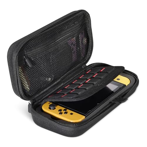 Amazon Basics Funda Universal para Nintendo Switch con 12 ranuras para tarjetas y almacenamiento completo (Negra) — compatible con Switch OLED y Switch 2