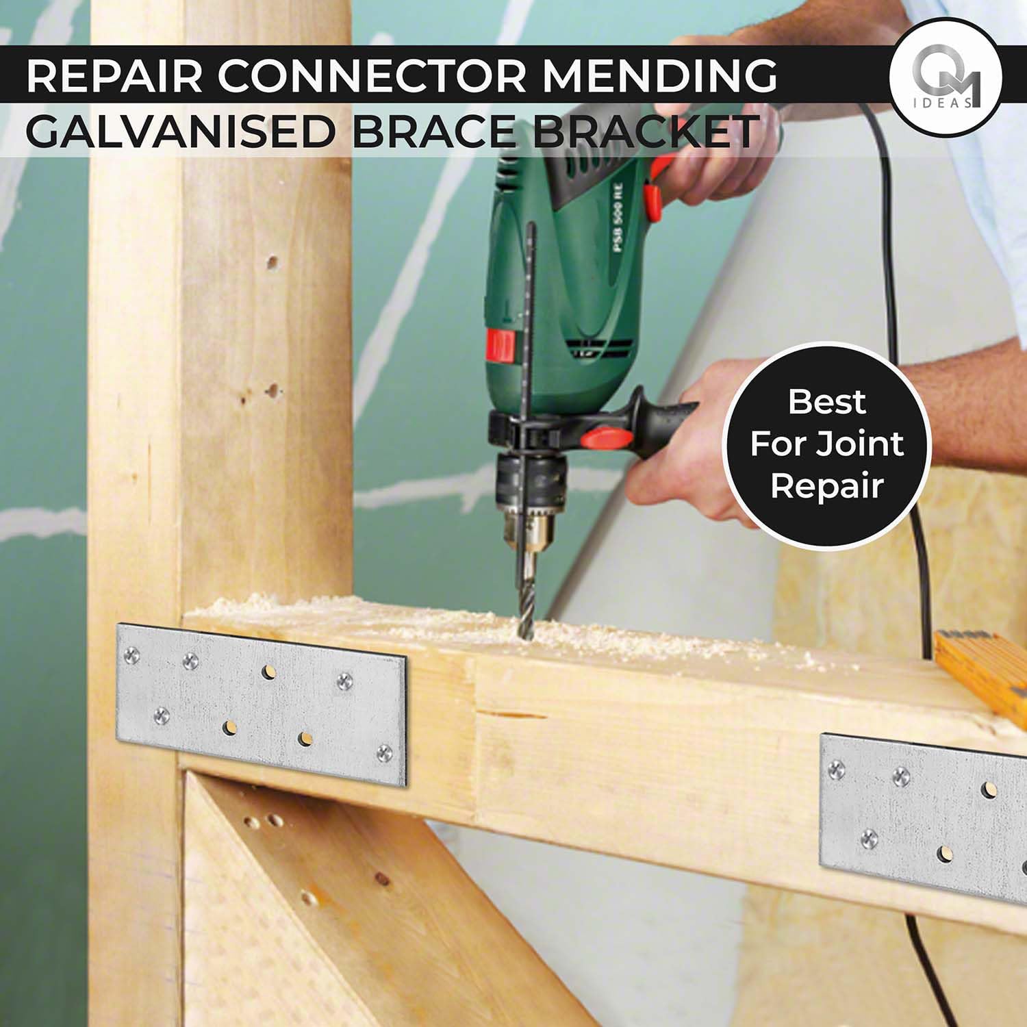 Detalle de OMIDEAS 10 Flat Joining Plates (80 x 40 x 2mm) galvanised perforated timber connector