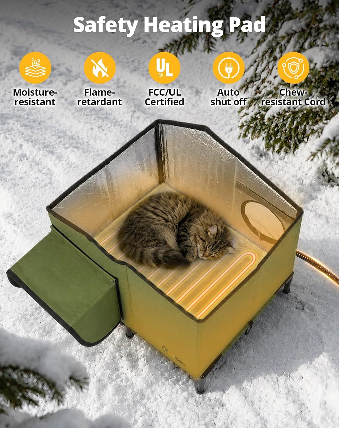 Detalle de PETEMPO BGPCH01 Heated Cat House with Insulation and Thermostatic Heating Pad