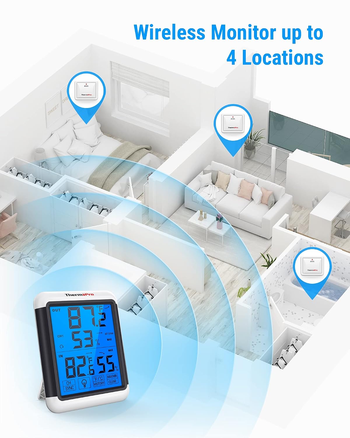 Detalle de ThermoPro TP65C wireless hygrometer 150 m range 🌡