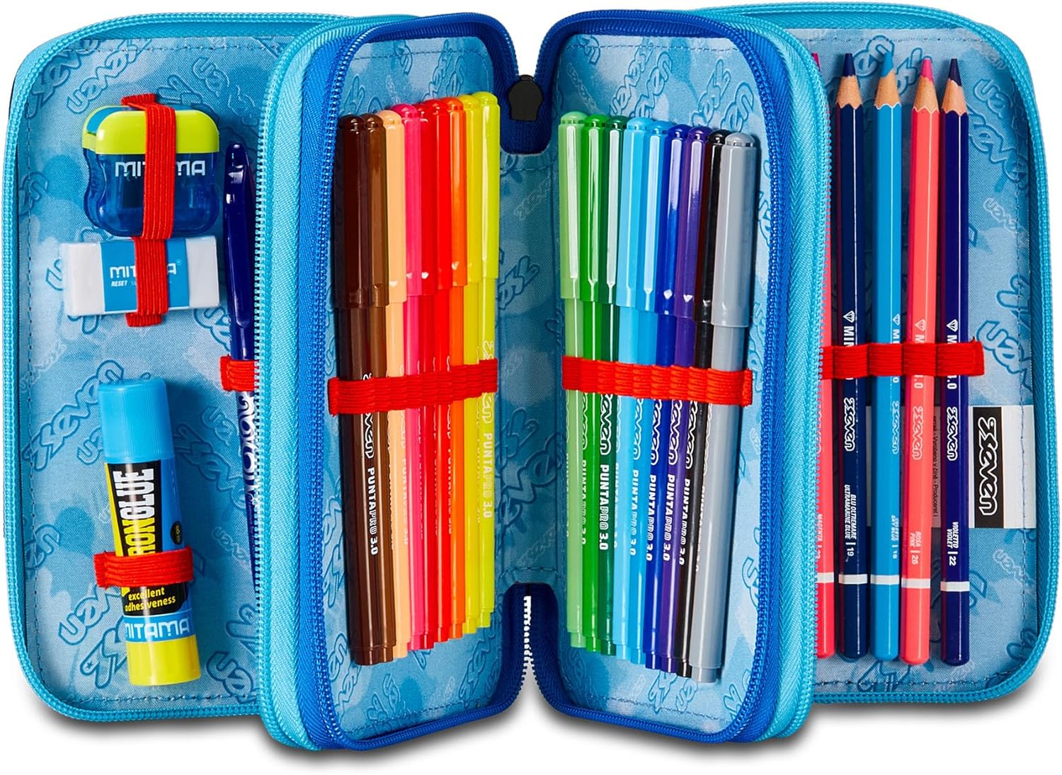 Thumbnail 1 de Seven Trousse d'école 3 Zip Blue Deep – Mapset Boy, porte-stylo triple et accessoirisée