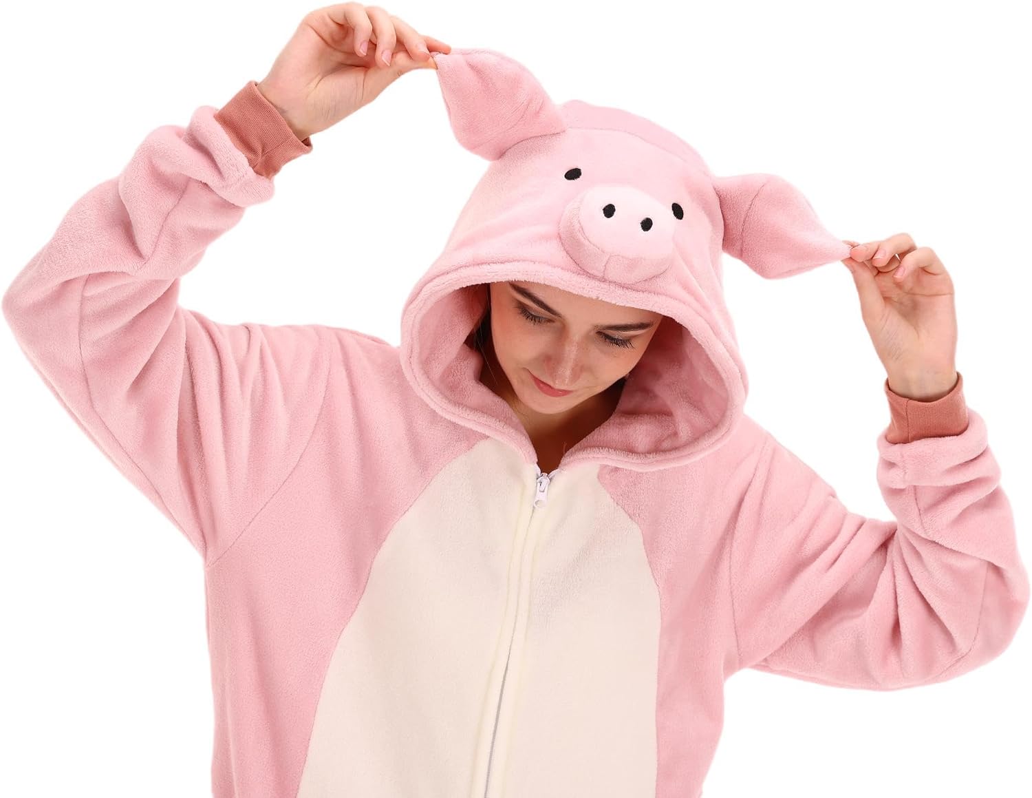 Detalle de AILMQYJL Unisex Adult Pig Onesie Pajamas, Flannel Hooded Costume with Zipper