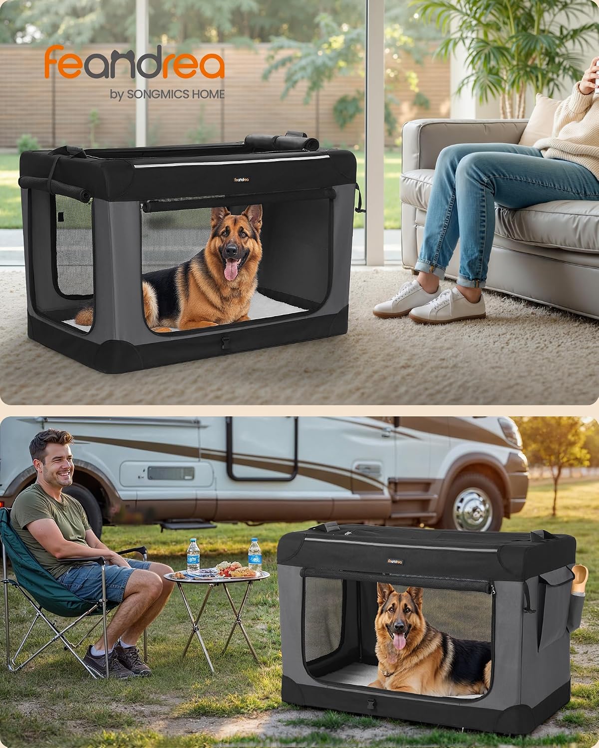 Detalle de Feandrea faltbare Hundebox 106,7 cm – Transportbox aus Stahlrahmen, Oxford-Gewebe