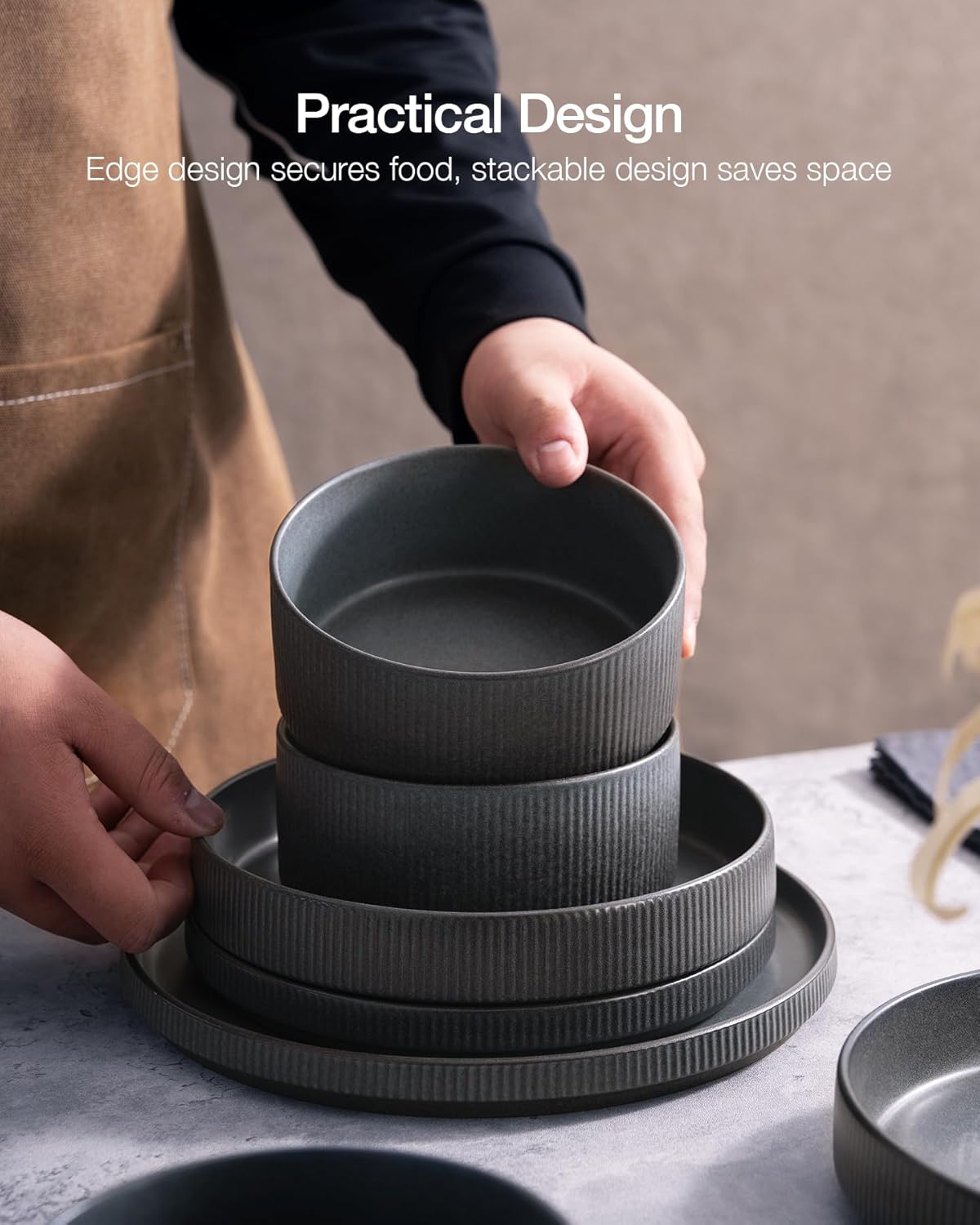 Thumbnail 5 de Famiware Star Dinnerware Set with Pasta Bowls (24 Pieces) — Ribbed Stoneware, Service for 6