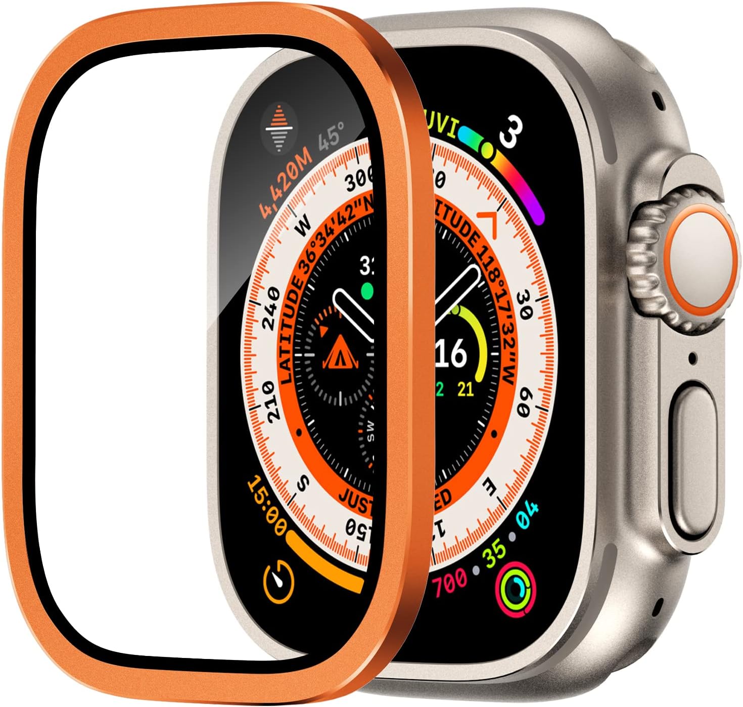 Thumbnail 6 de Songsier Protectores de Pantalla para Apple Watch Ultra 49 mm con vidrio templado 9H y marco de aleación de titanio