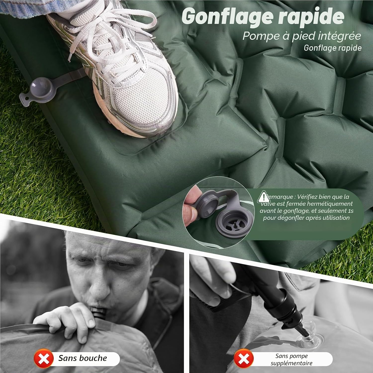 Detalle de Matelas Gonflable 1 Place JATEKA avec Pompe à Pied et Oreiller – Design réversible et léger
