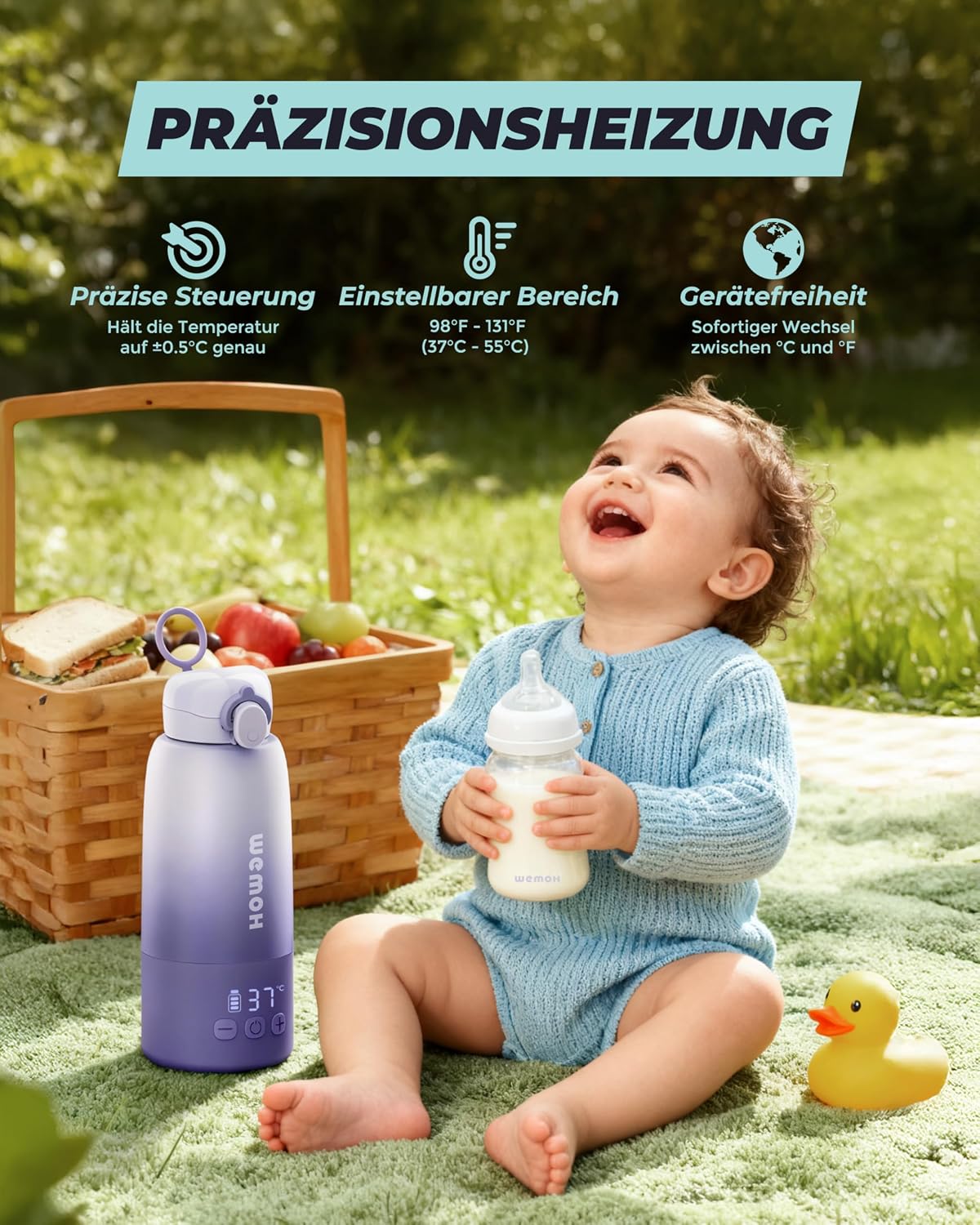 Detalle de Tragbarer Flaschenwärmer für unterwegs mit Selbstreinigungsfunktion – 100W Schnellaufwärmung, 450 ml Kapazität